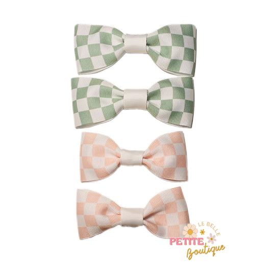 Checkered Pink and Green Bow Set