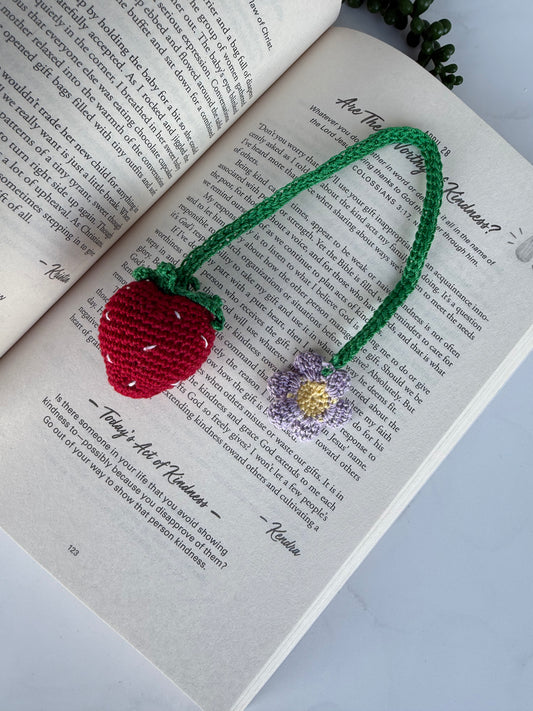 Crochet Strawberry Bookmark (Handmade)